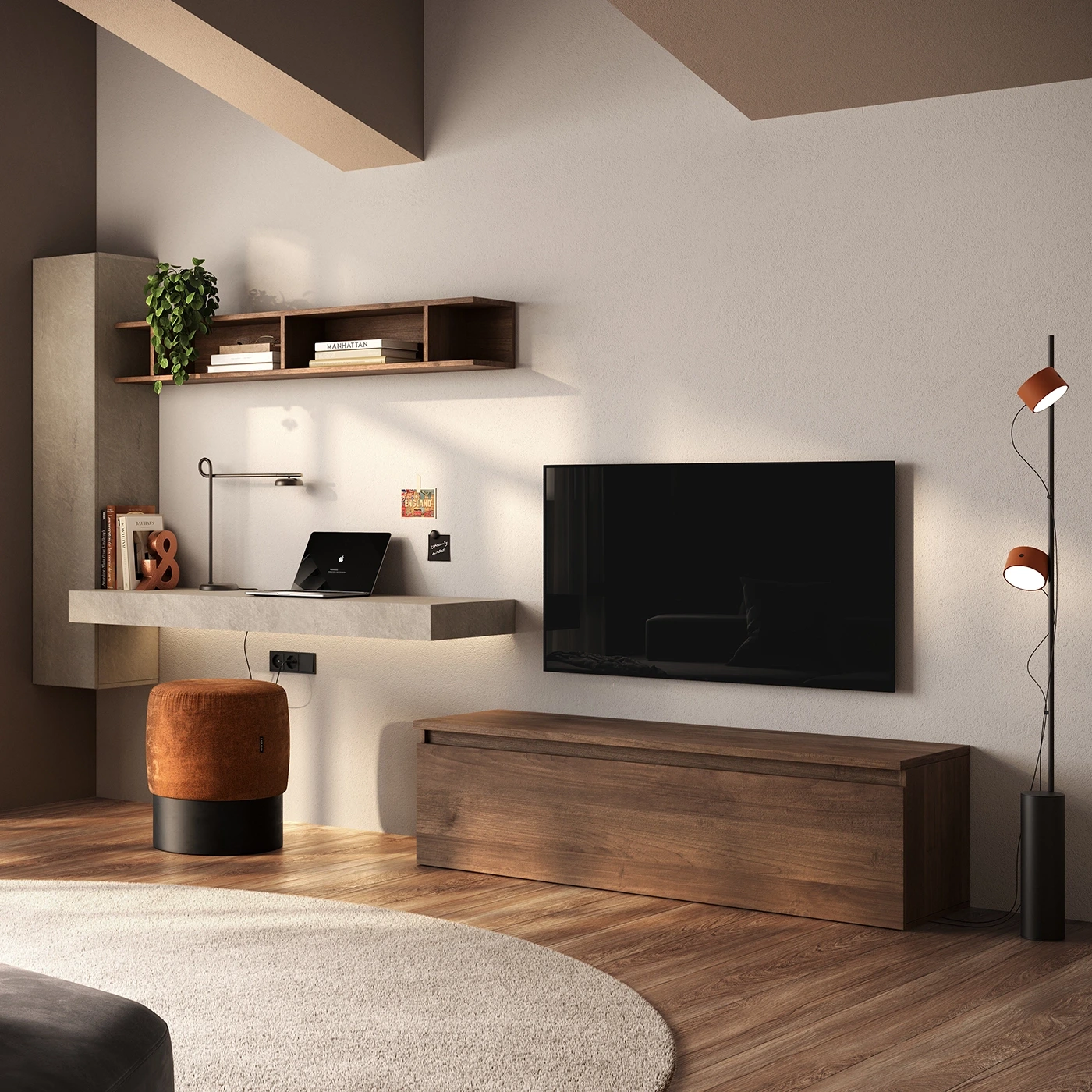 Parete attrezzata con zona studio, Argilla e Mercure, L.310 H.170