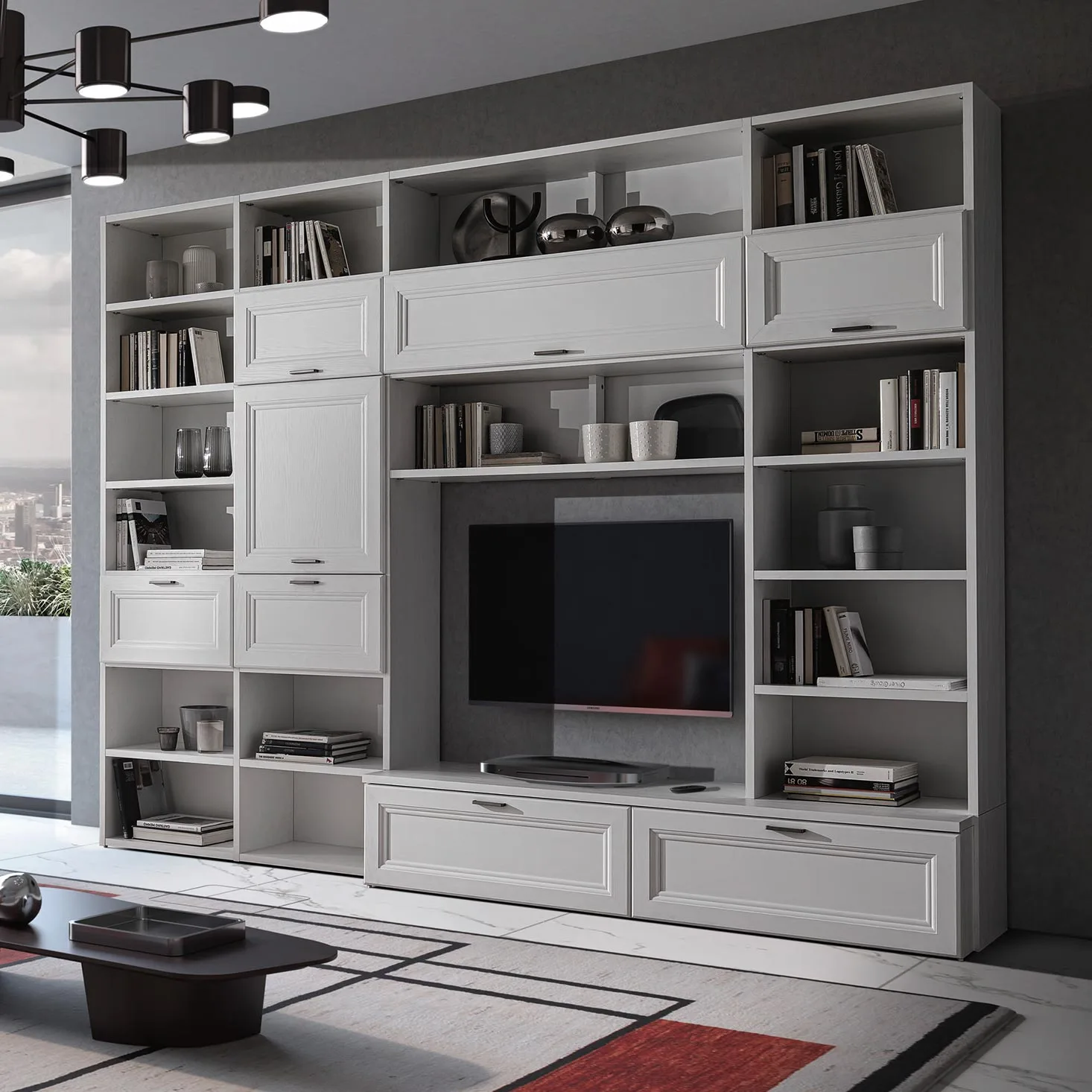 parete contemporanea con cassetti