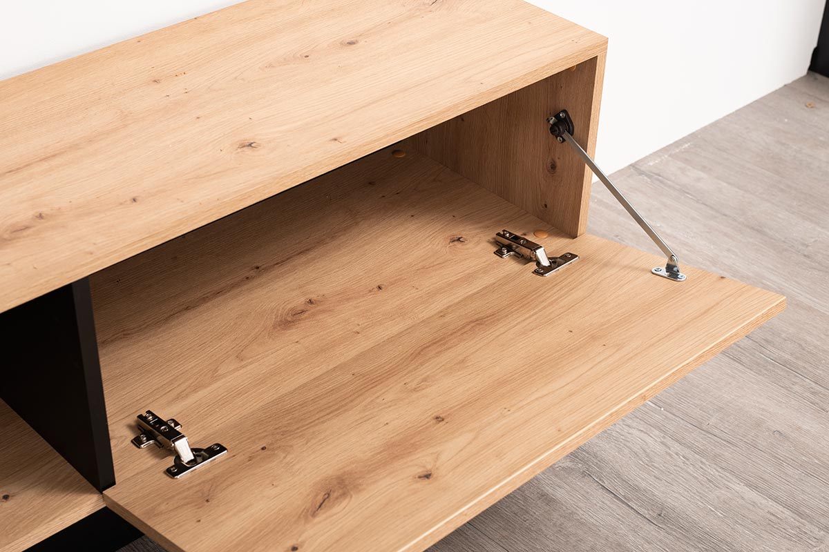 Parete attrezzata Cross, porta tv con libreria finitura Rovere e Nero