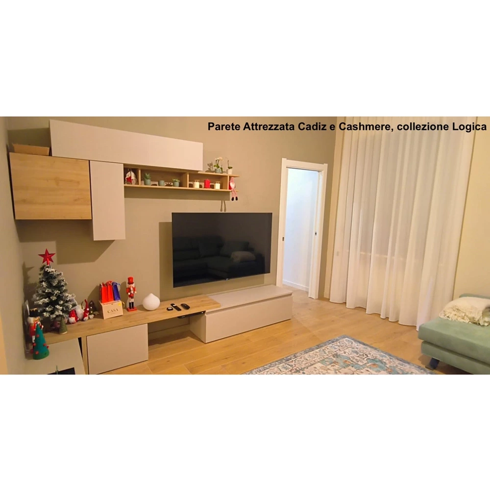 Acquista ora Parete Attrezzata 280x40x202 h cm, Mercure, Argilla e Lava, collezione Logica