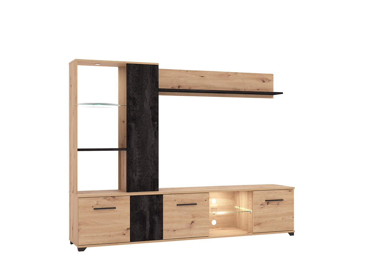 Parete attrezzata di design finitura Rovere e Carbone