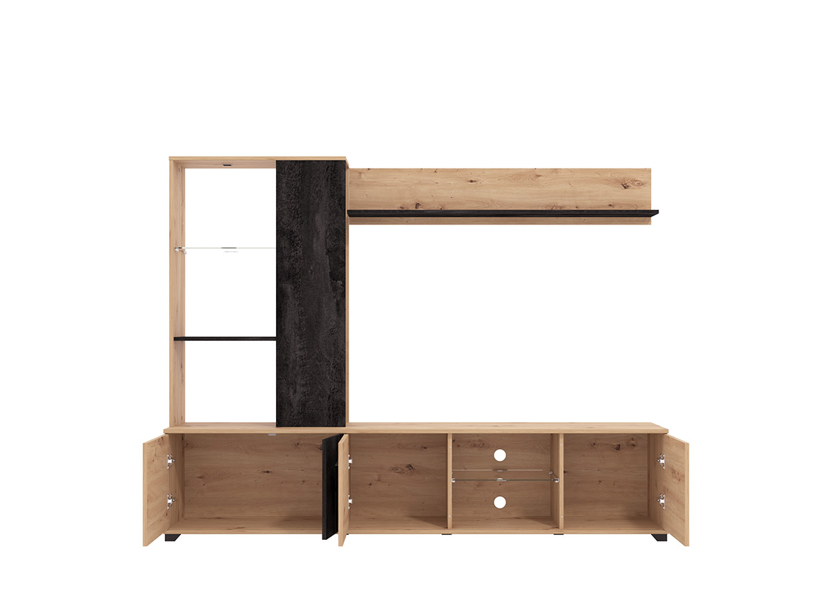 Parete attrezzata di design finitura Rovere e Carbone