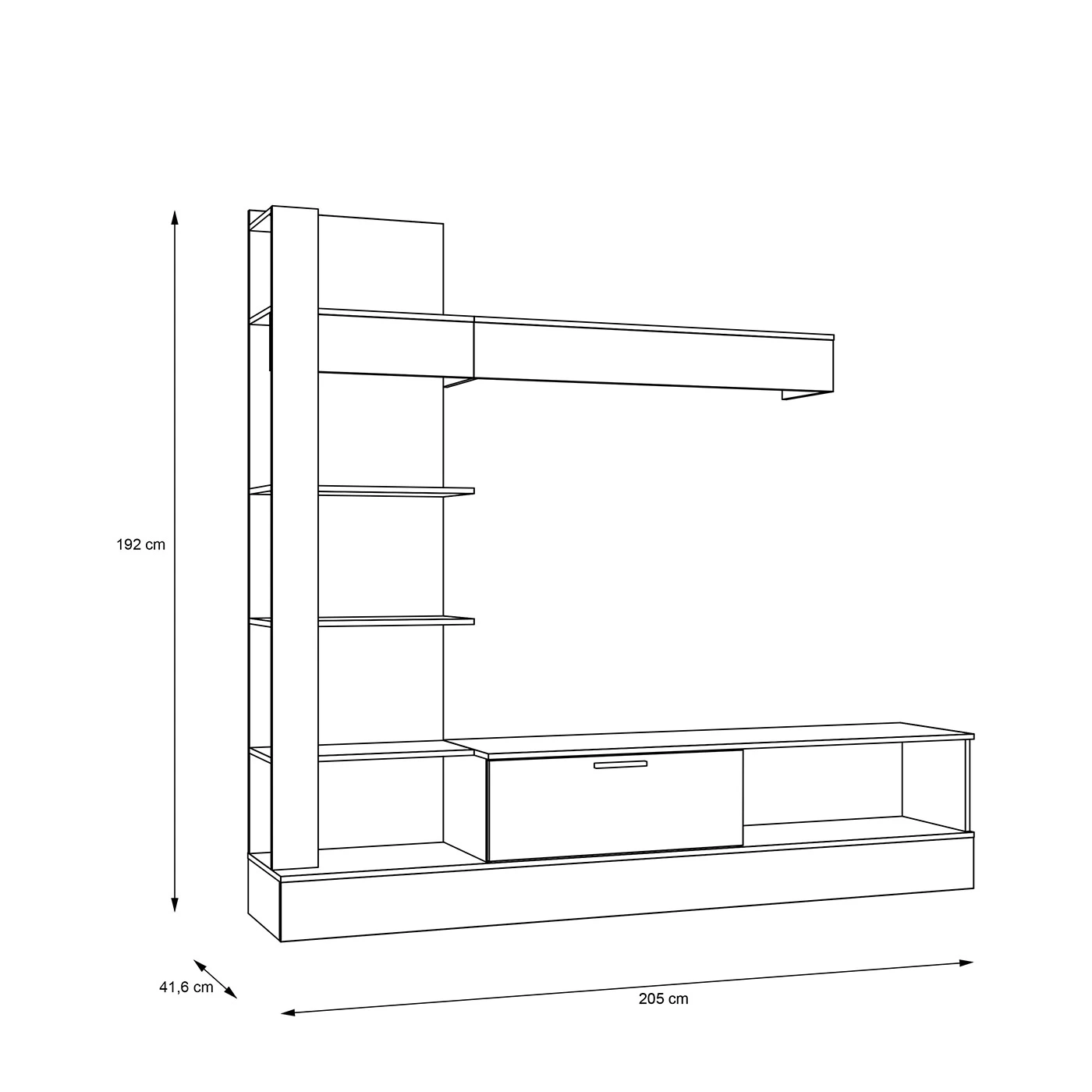 parete attrezzata nera e rovere