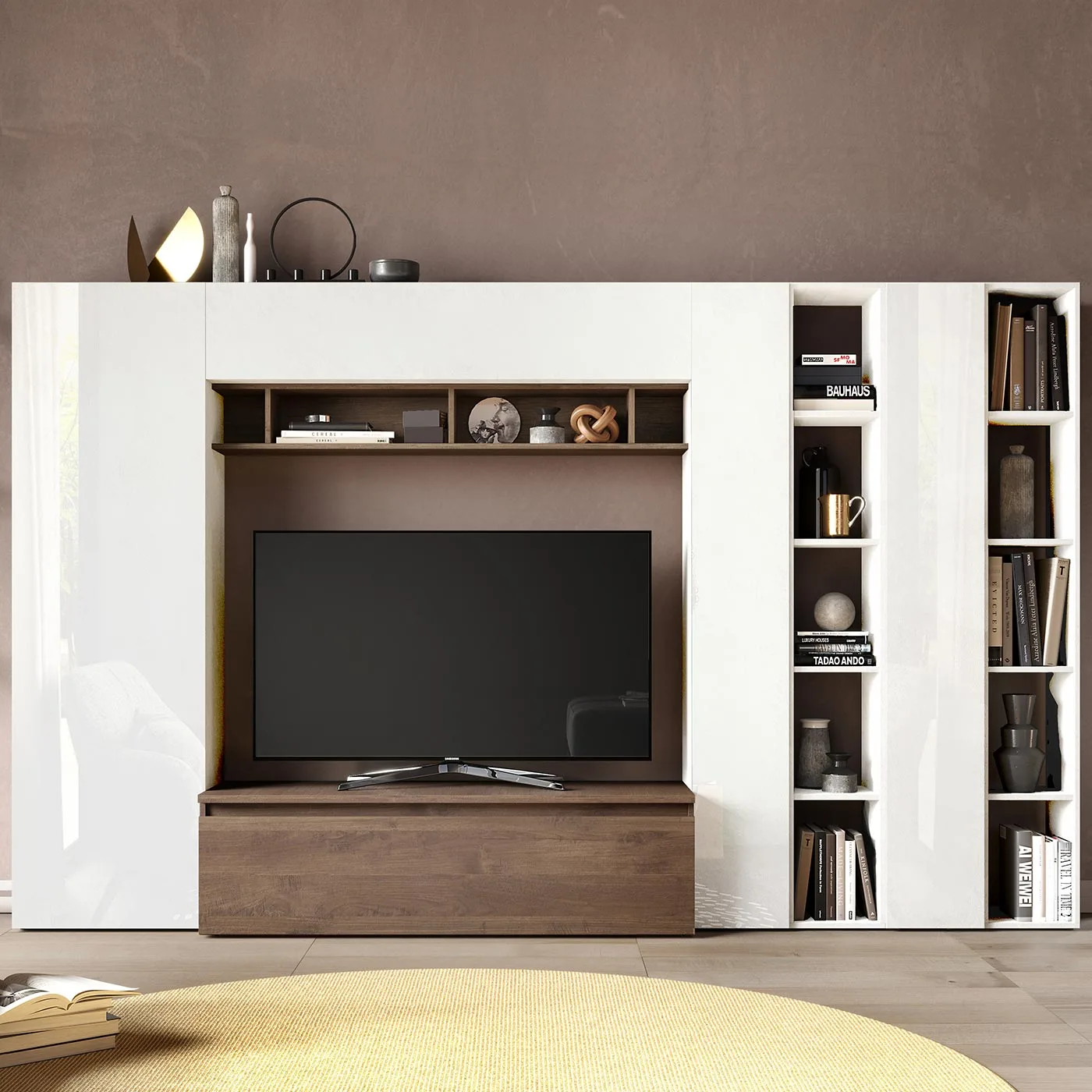 parete con librerie bianche