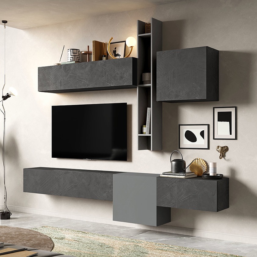 Parete TV  moderna Ardesia e Piombo 