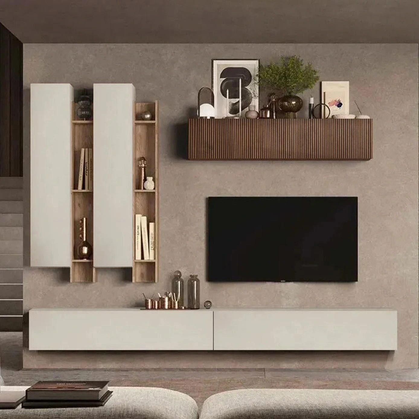 Parete attrezzata 262x40x210 h cm, Cashmere, Cadiz e Mercure cannettato, collezione Logica Zenzero Shop