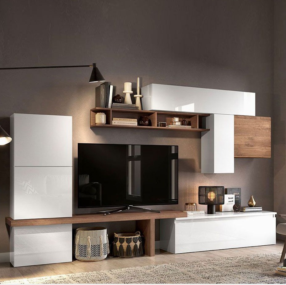 Parete attrezzata 280x40x202 h cm, Bianco lucido e Mercure, collezione Logica Zenzero Shop