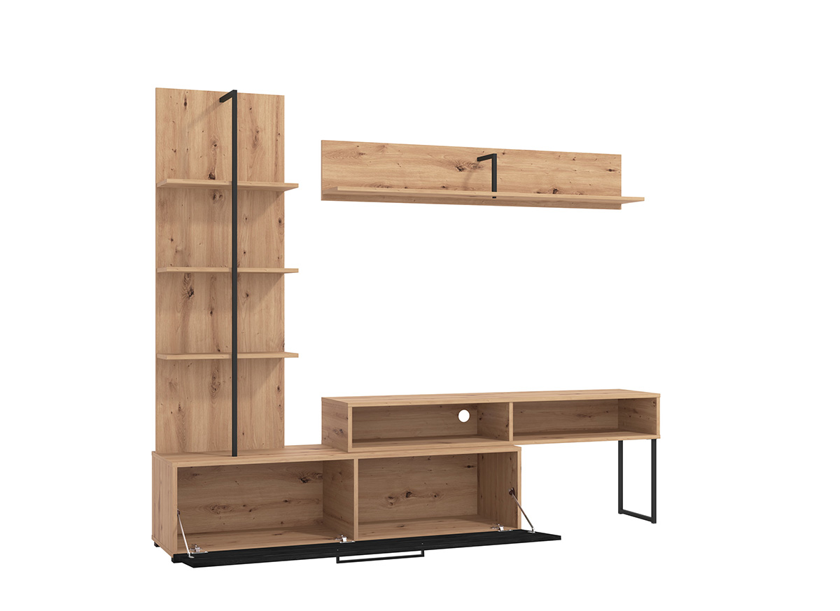 Conveniente Parete moderna con ribalta e libreria, finitura Rovere 