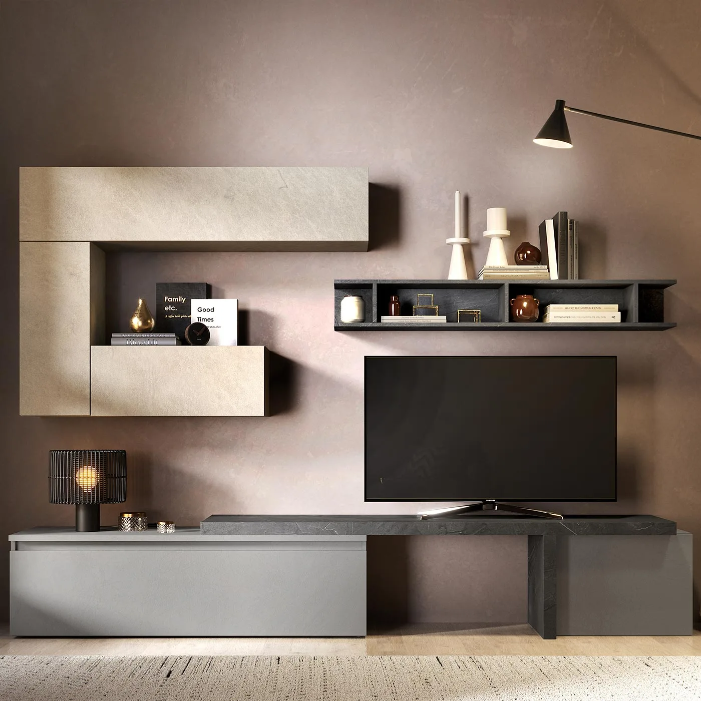 soggiorno moderno con mensole