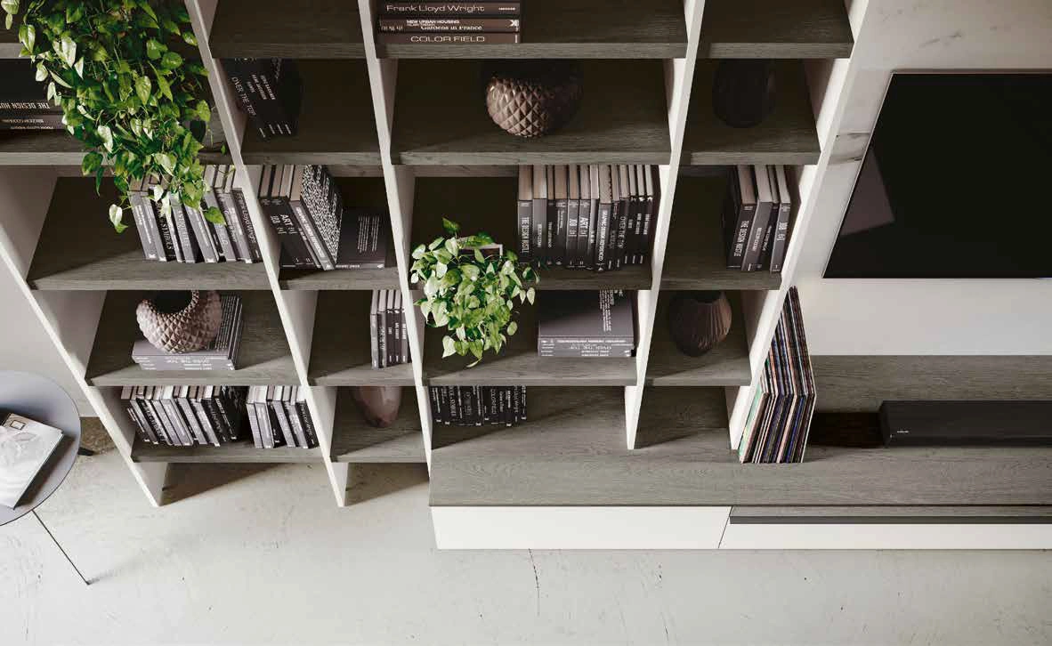 parete con libreria bianca opaco