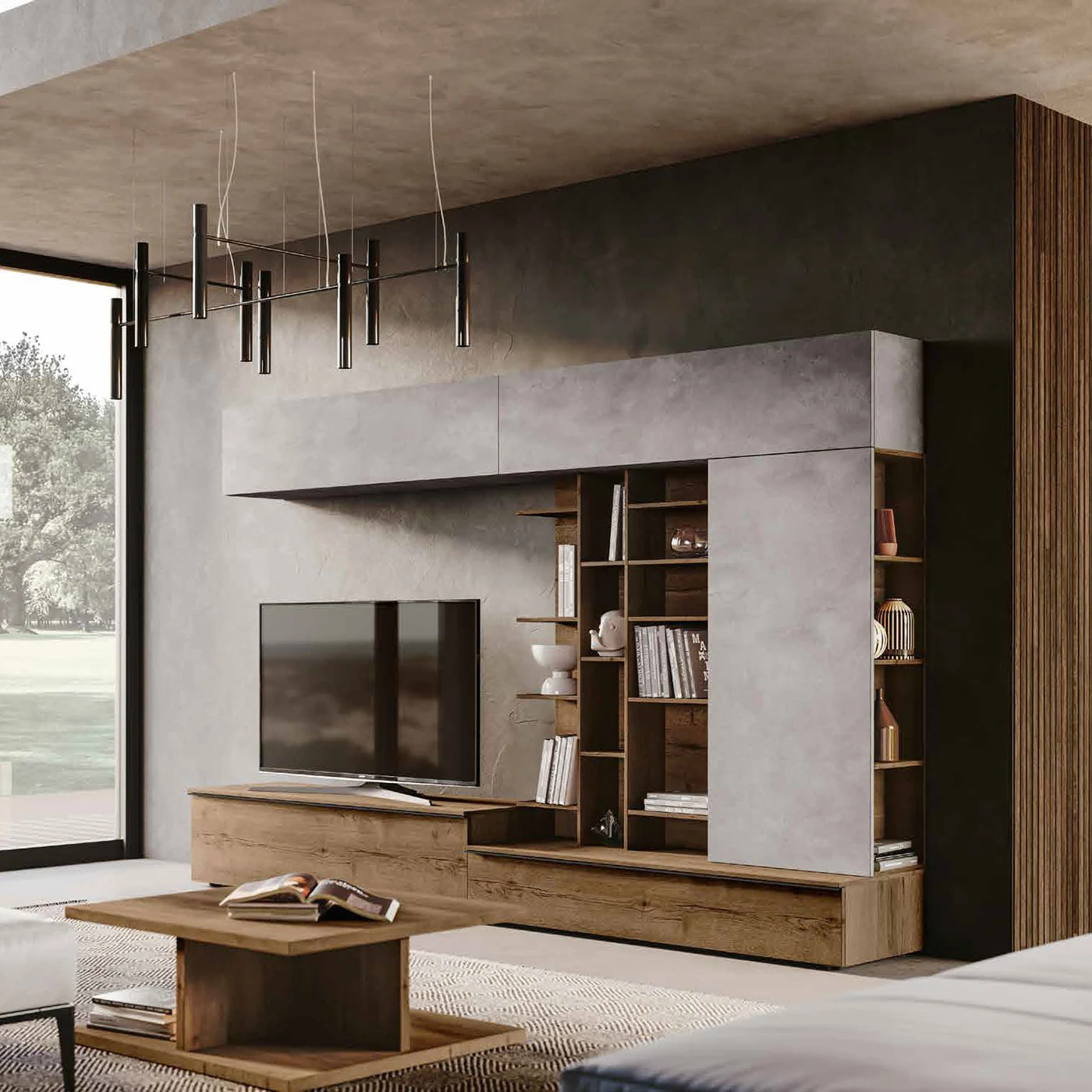 parete con libreria moderna