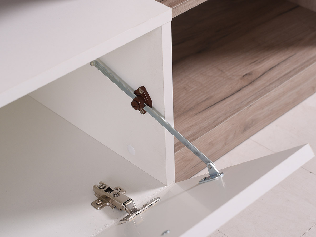 Parete attrezzata soggiorno, finitura Rovere grigio e Bianco opaco