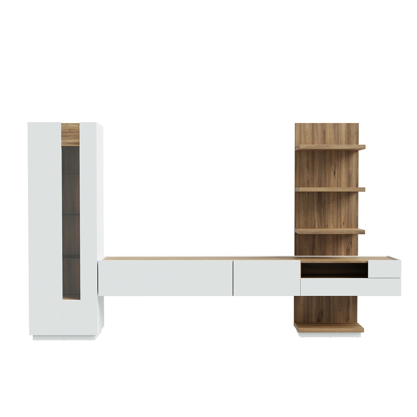 Parete attrezzata con mobile sospeso, 340x194x41 h cm, Bianco gesso e Rovere valencia Zenzero Shop