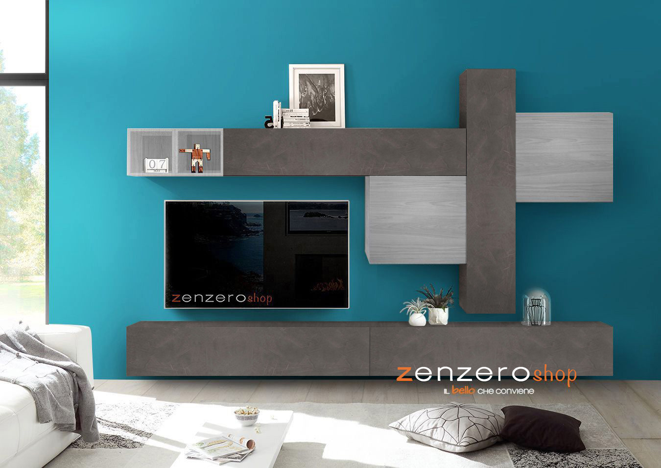 Parete soggiorno Zenzero parete attrezzata Piombo e Grigio Artico