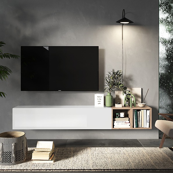 Parete Attrezzata moderna, Bianca lucida 