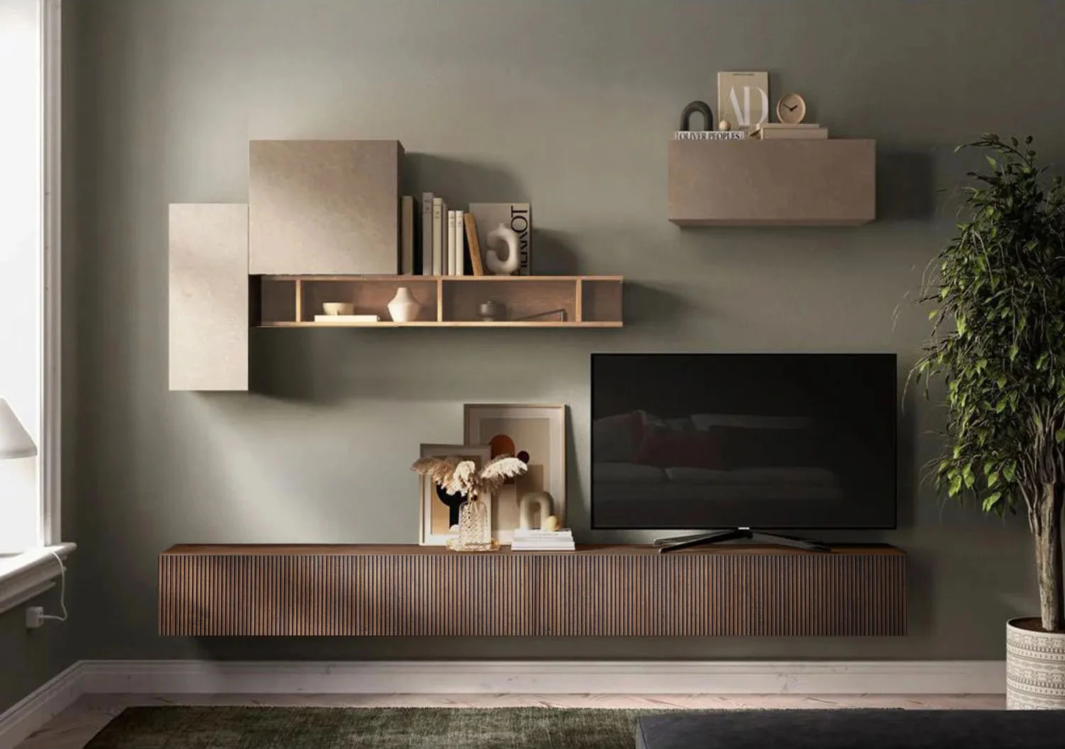 parete attrezzata con base cannettata