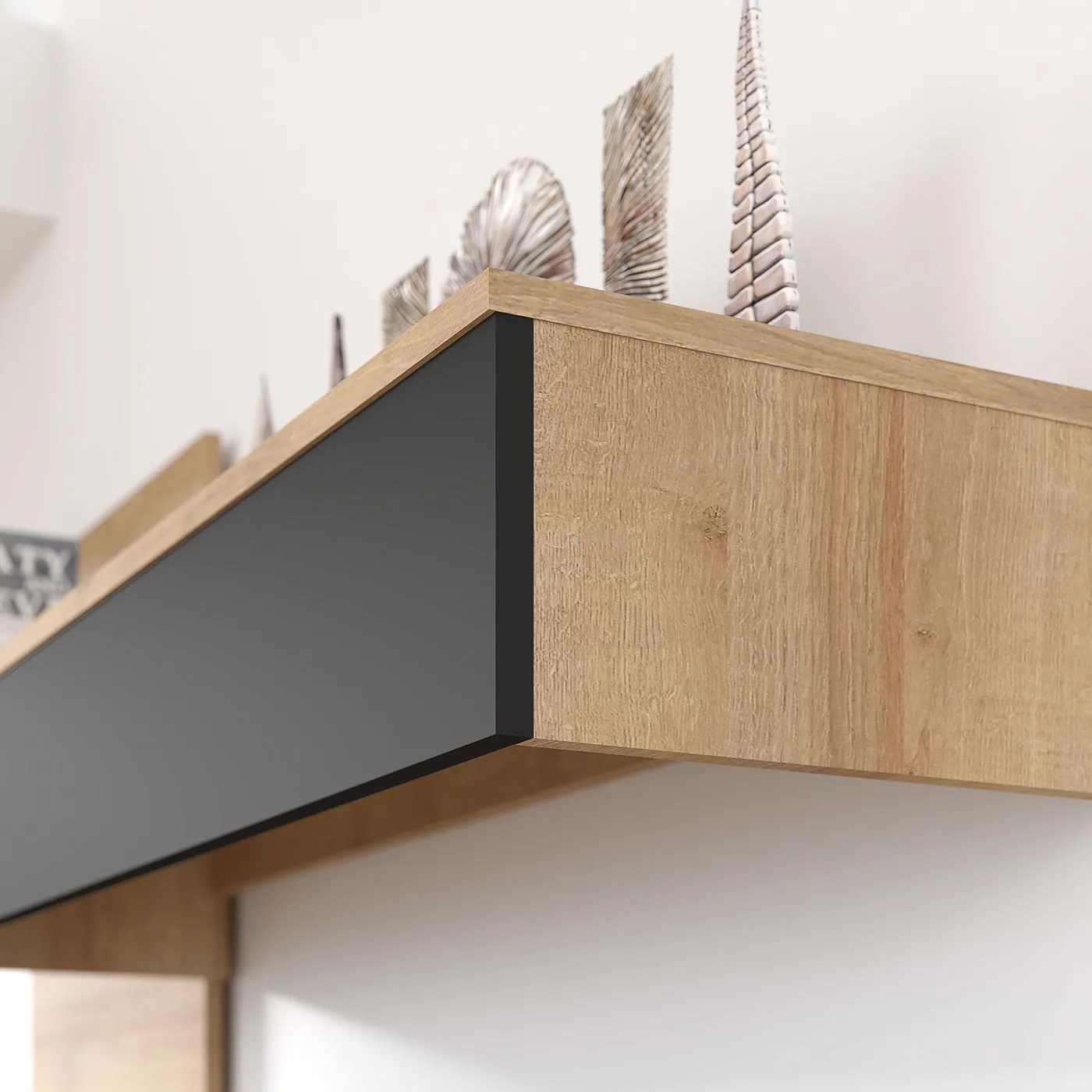 parete attrezzata nera e rovere