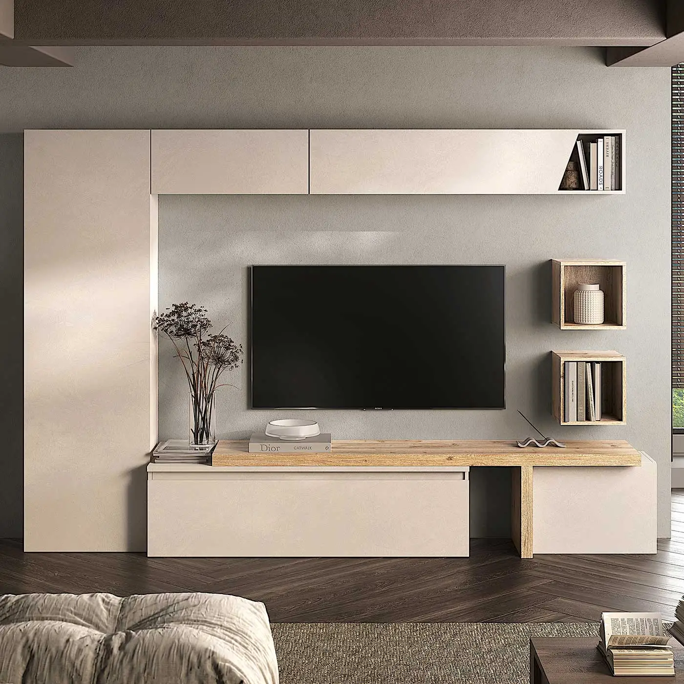 Acquista ora Parete attrezzata 300x40x186 h cm, Cashmere e Cadiz, collezione Logica