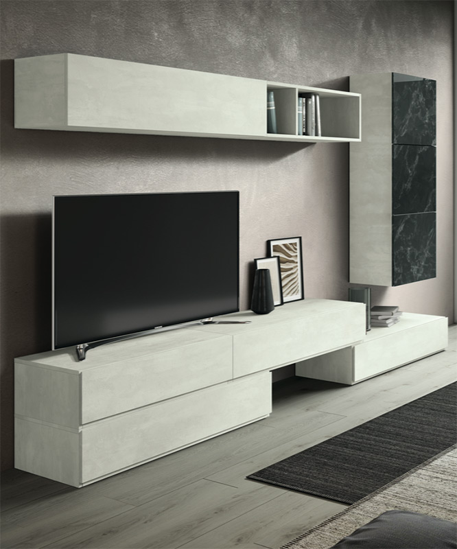 Soggiorno moderno Bozzolo composto da parete attrezzata e madia sospesa 