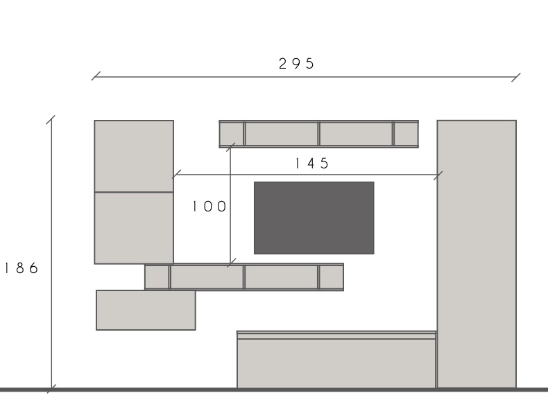 Parete attrezzata di design Made in Italy, Argilla e Mercure