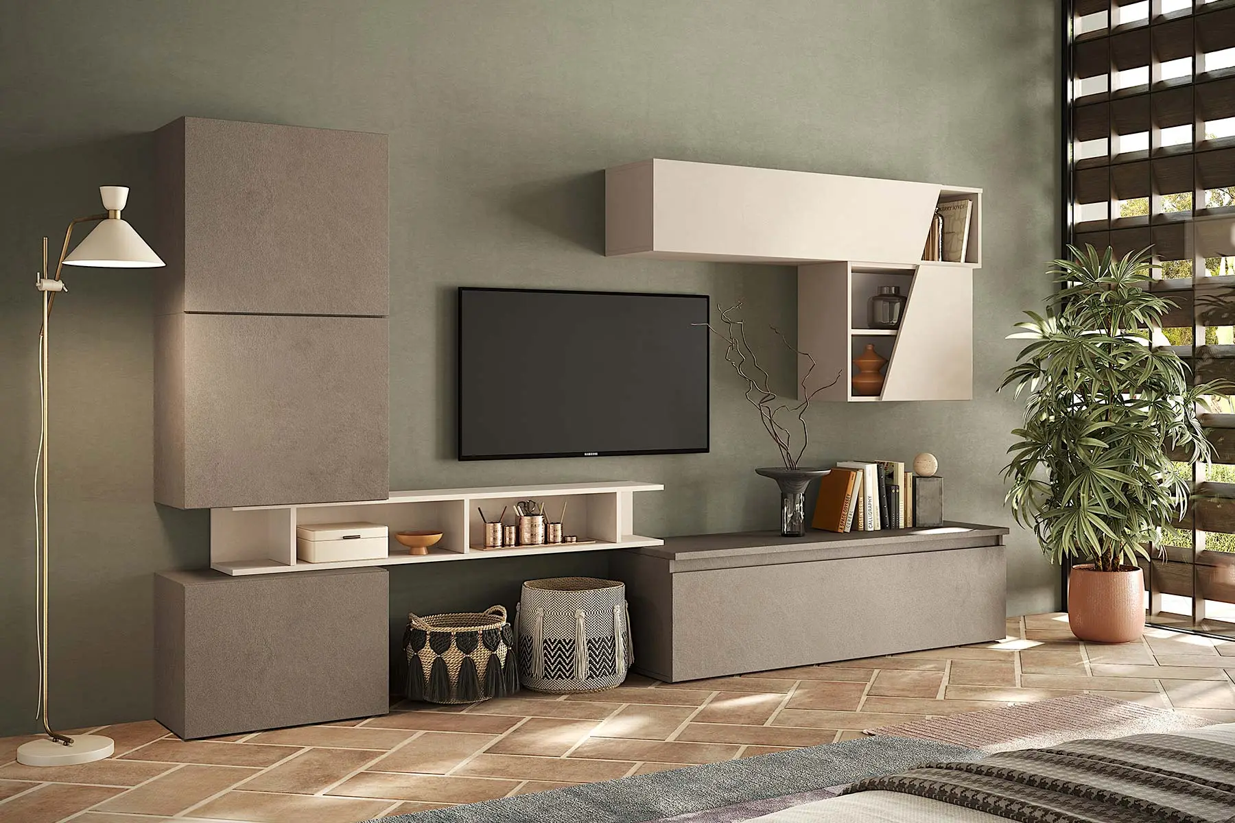 Aggiungi al carrello Parete sala moderna L.285m, Cashmere e Bronzo, collezione Logica