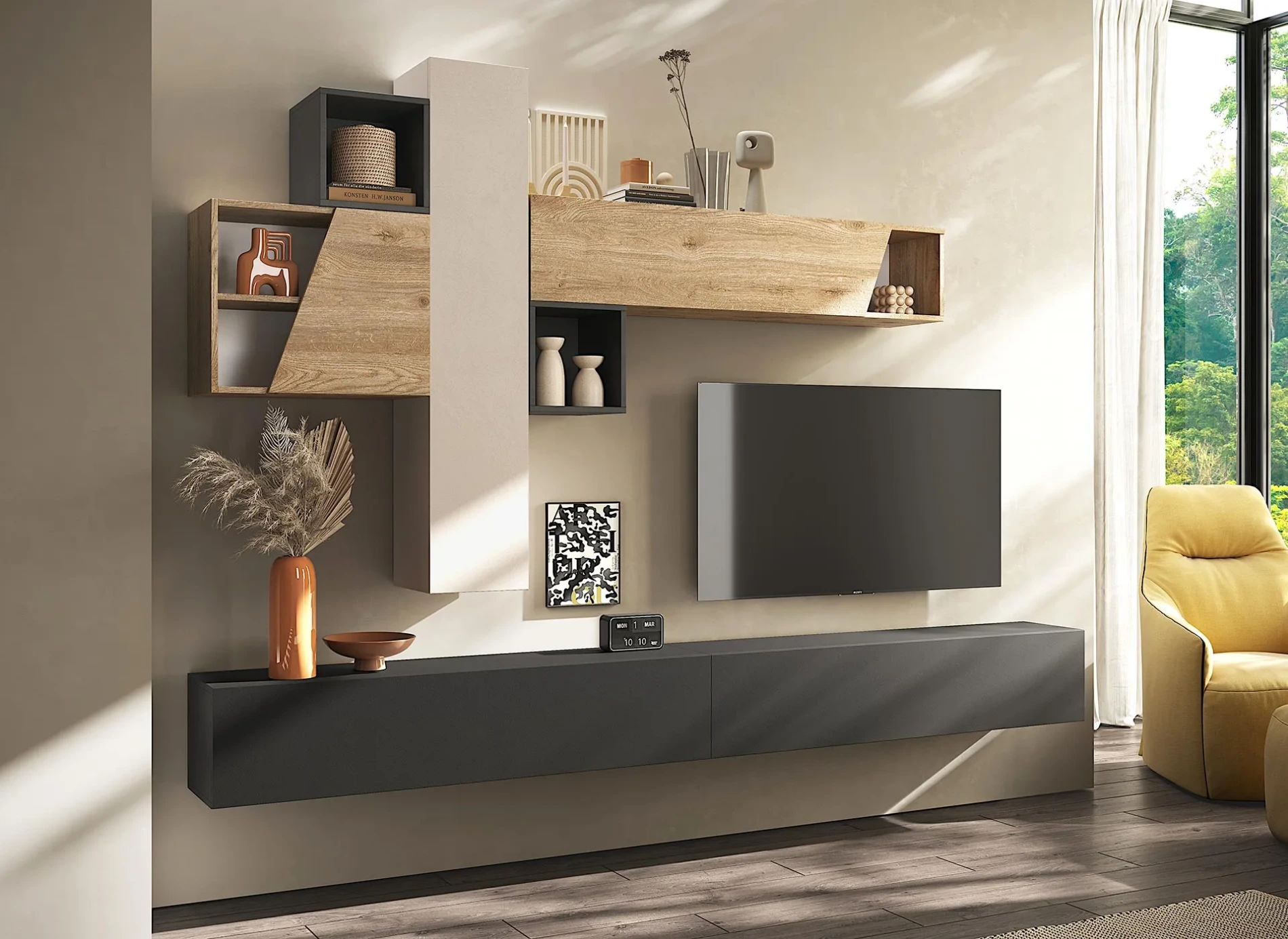 Aggiungi al carrello Parete attrezzata 276x30x175 h cm, Cashmere, Cadiz, Lava, collezione Logica