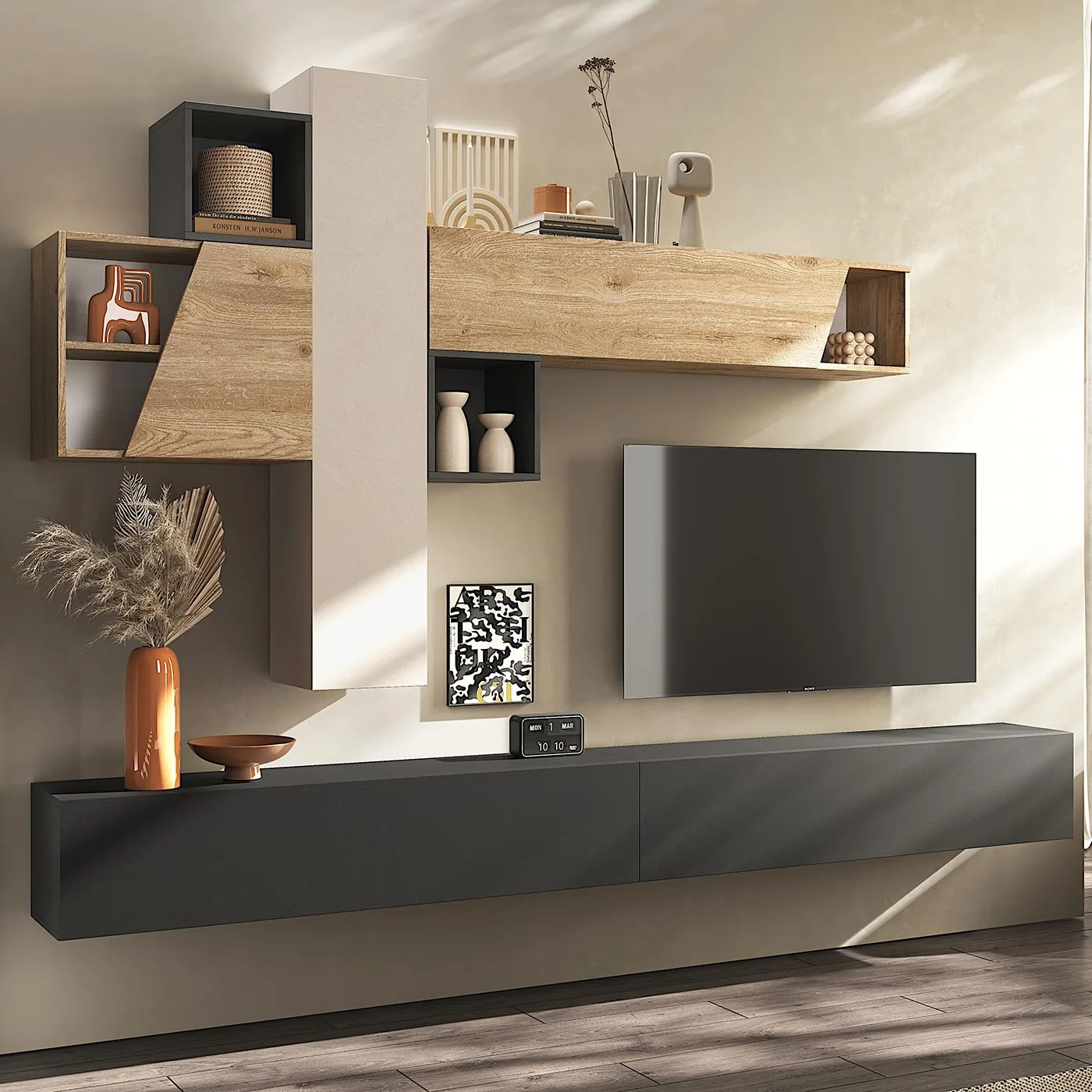 Aggiungi al carrello Parete attrezzata 276x30x175 h cm, Cashmere, Cadiz, Lava, collezione Logica