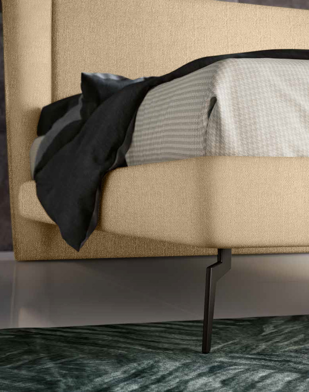 Letto matrimoniale moderno con piedini, finitura tessuto Panna