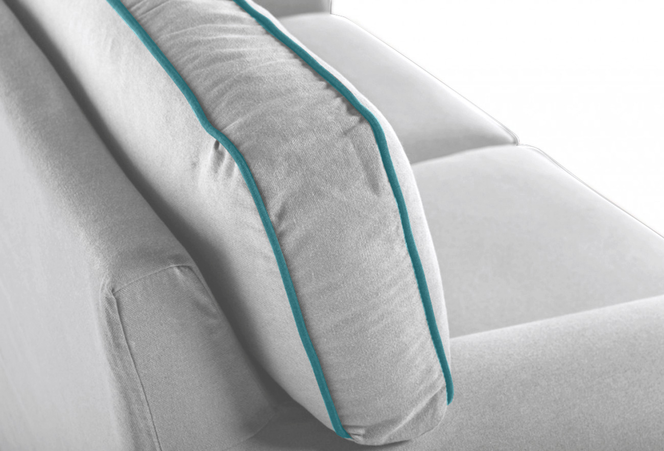 Divano 3 posti, stile retrò Arera, sfoderabile, colore grigio con filetto verde smeraldo, made in Italy