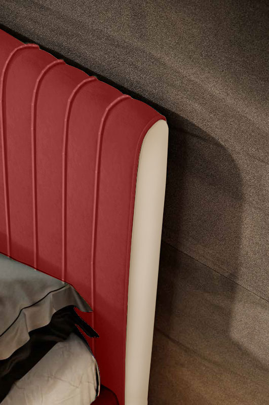 Letto matrimoniale ecopelle Rossa king size, testata retrofinita
