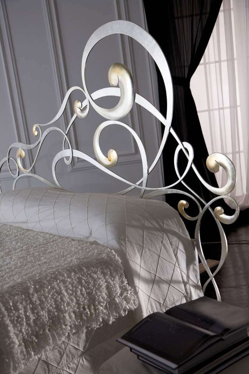 Letto in ferro matrimoniale, Marrone anticato Oro