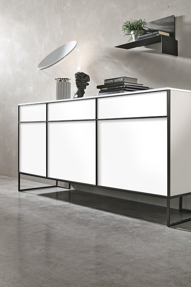 Madia 3 ante 3 cassetti, materico opaco bianco gesso