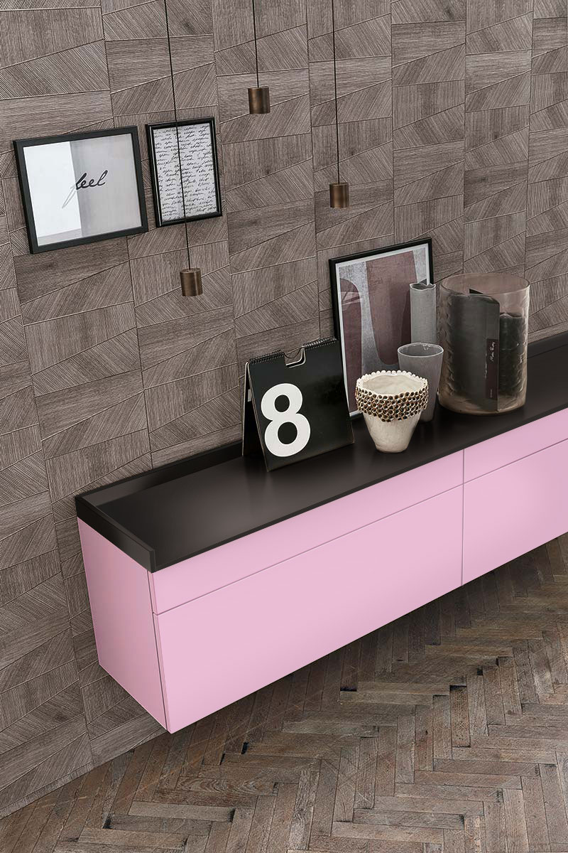 Madia sospesa 2 cestoni e 2 cassetti, finitura Pink e Antracite