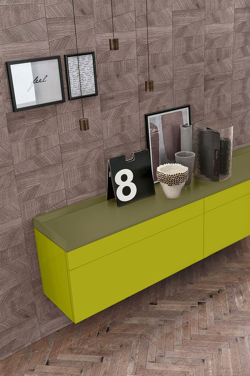 Madia sospesa 2 cestoni e 2 cassetti, finitura Verde muschio e Oliva