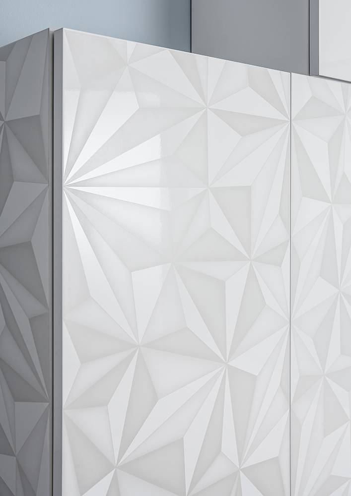 Parete attrezzata moderna con contenitore a parete Bianco Laccato Lucido serigrafato