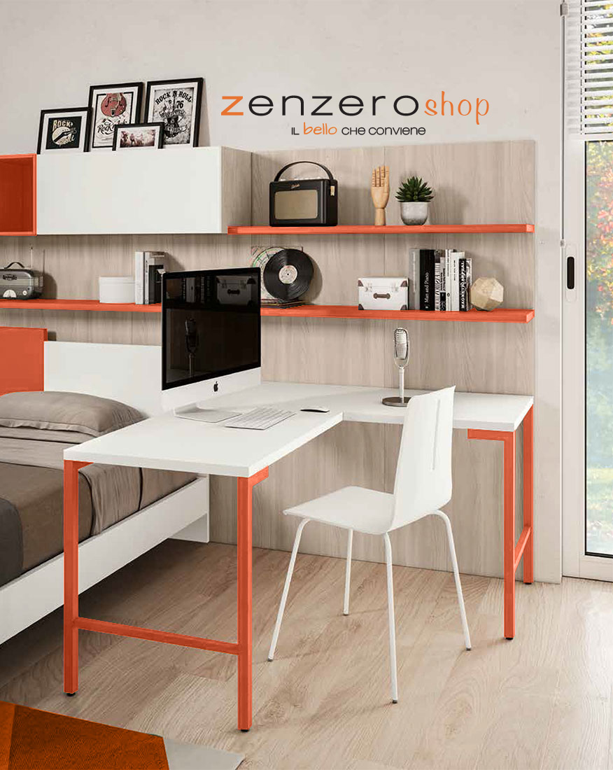 Letto singolo POP 02, finitura Corallo e Bianco Opaco