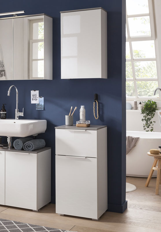 Collezione Atena - Set Bagno Sospeso Con Lavabo 60cm E Colonna 2 Ante - Bianco Lucido