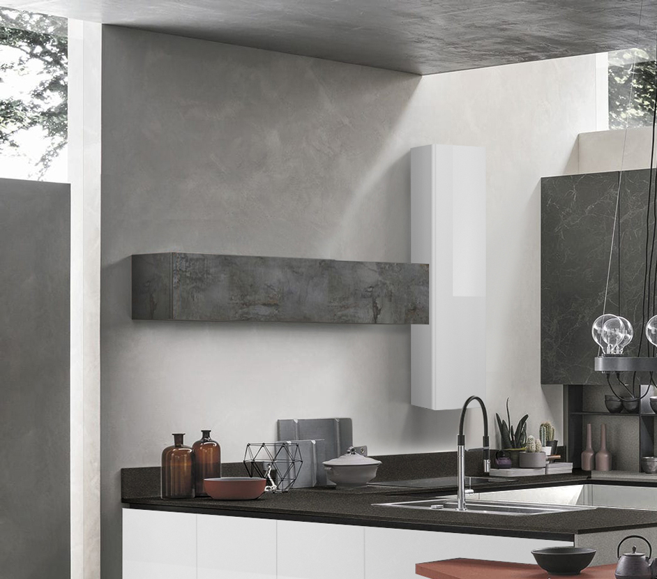 Pensile per cucina sospeso, Bianco lucido