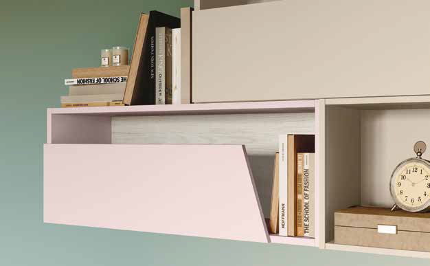 Soppalco camerette, finitura Bianco altea, Orzo e Rosa confetto