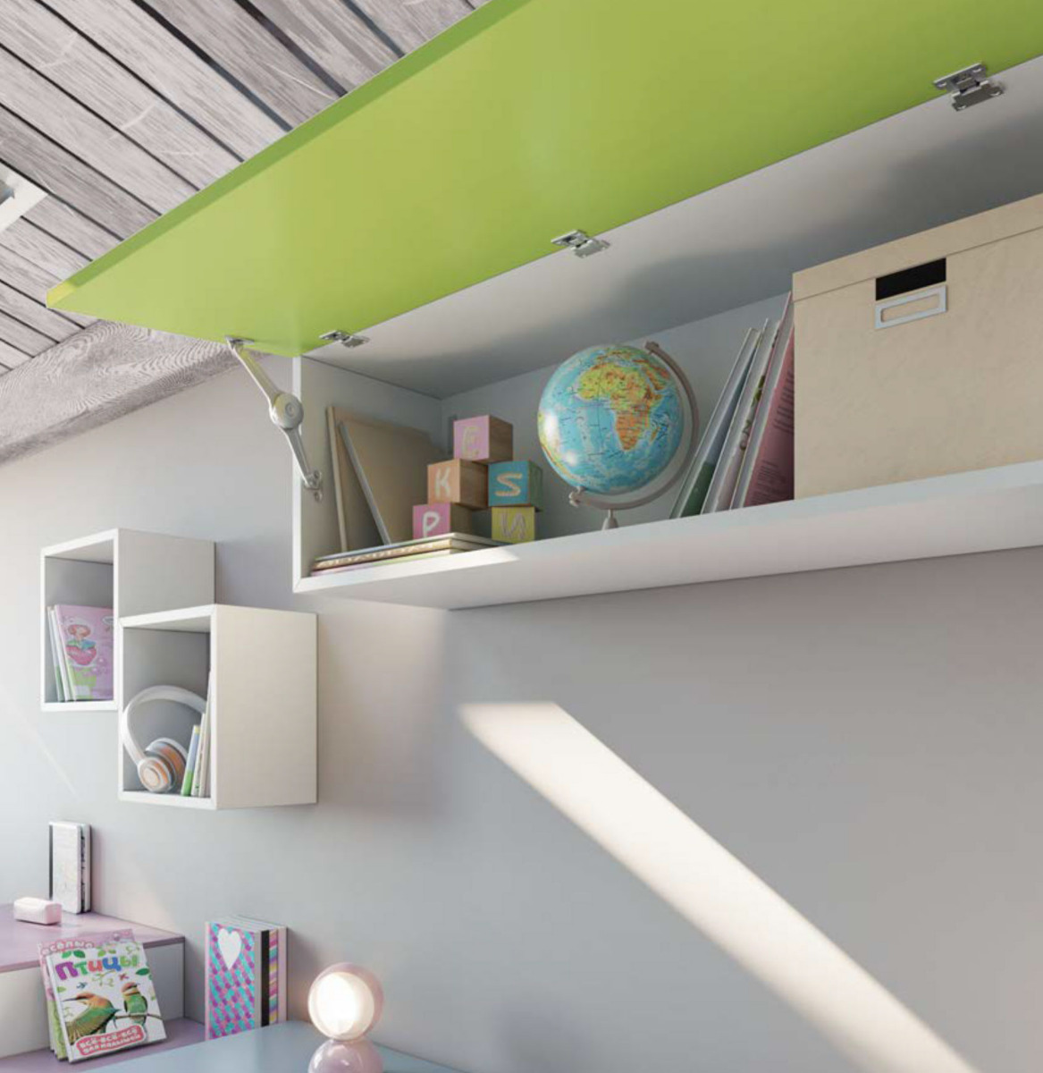 scrivania con cassetti colorata