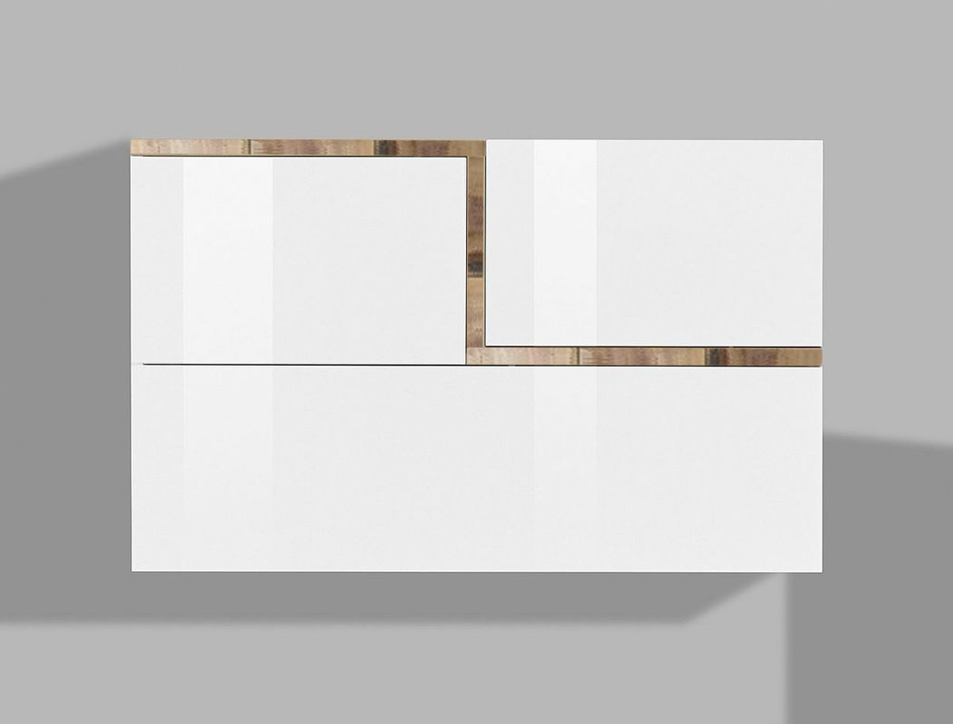 Economico Pensile sospeso con una ribalta e 2 ante in finitura Bianco lucido e Pero