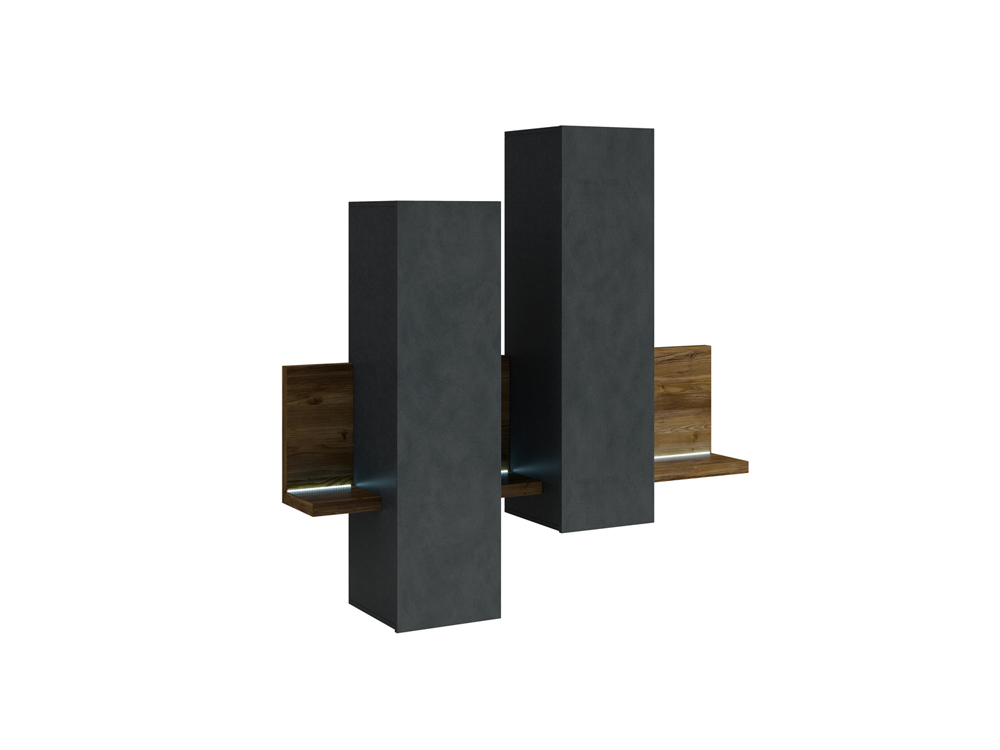 Modulo di design formato da una mensola e 2 pensili verticali