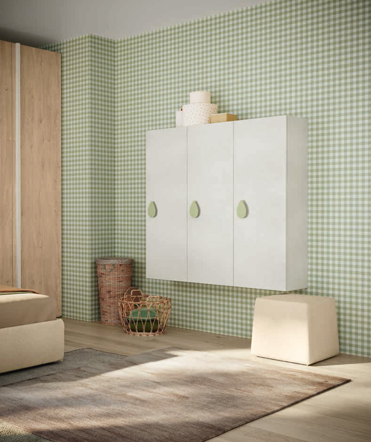 Cameretta ponte con scrivania, finitura Cemento artico, Royal oak e Oliva