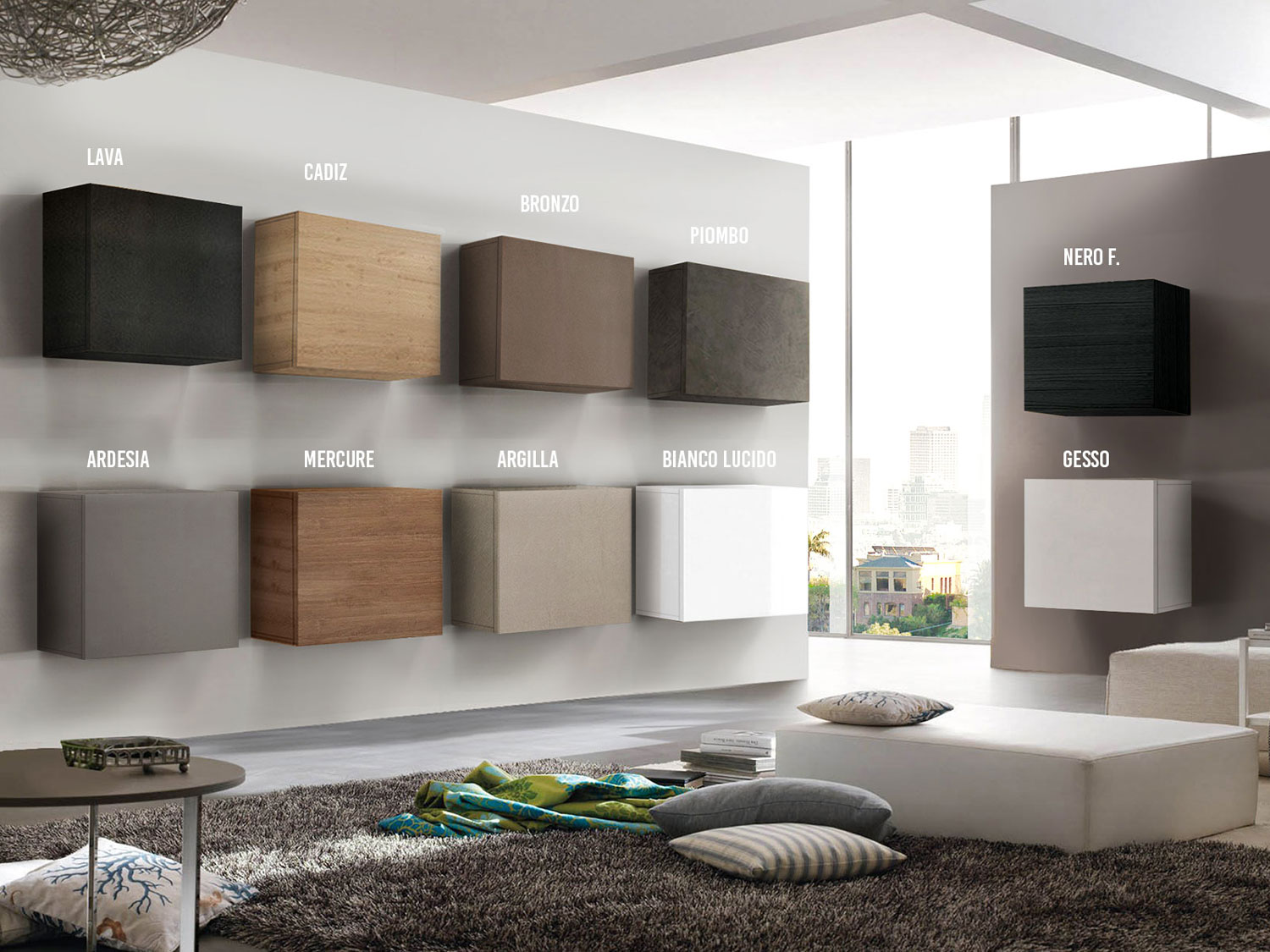 Cubo sospeso 55 x 50 cm disponibile in diverse finiture, Made in Italy 