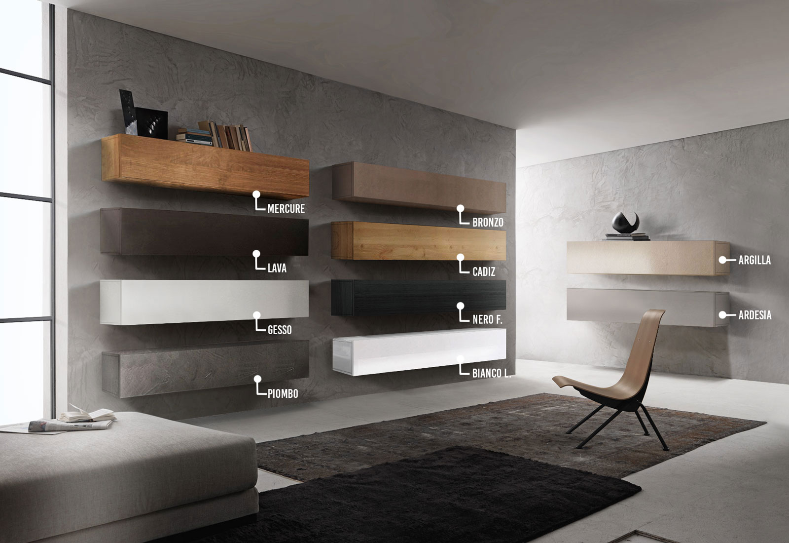 Elemento orizzontale ribalta/vasistas sospeso L.138 cm, disponibile in diverse finiture