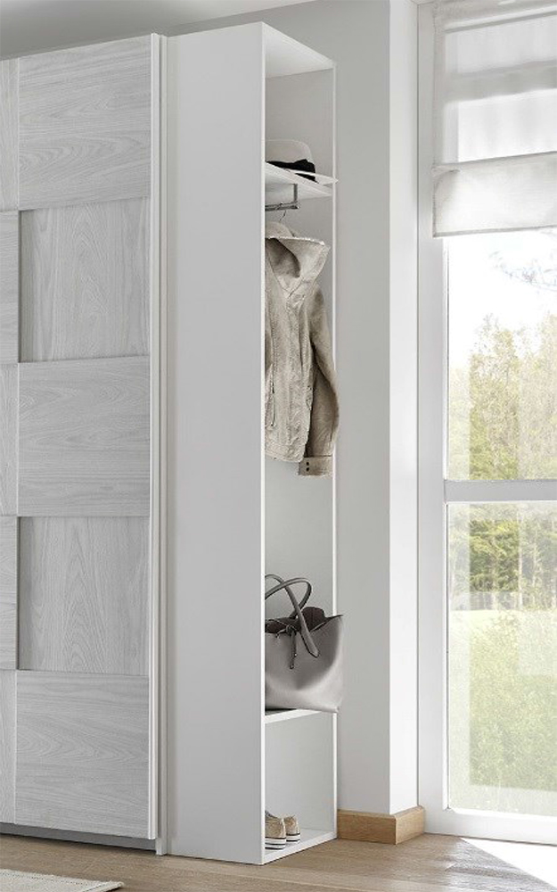 Cameretta moderna con letto in ecopelle bianco e armadio vertigo bianco H.230