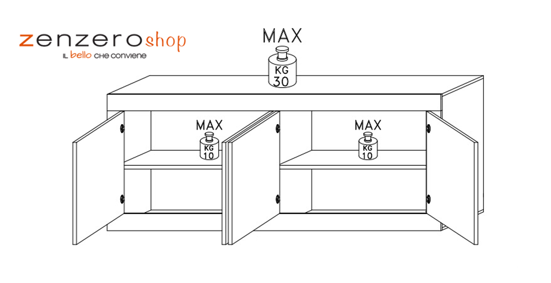 Credenza Moderna, Madia con 4 ante, colore nero e pero
