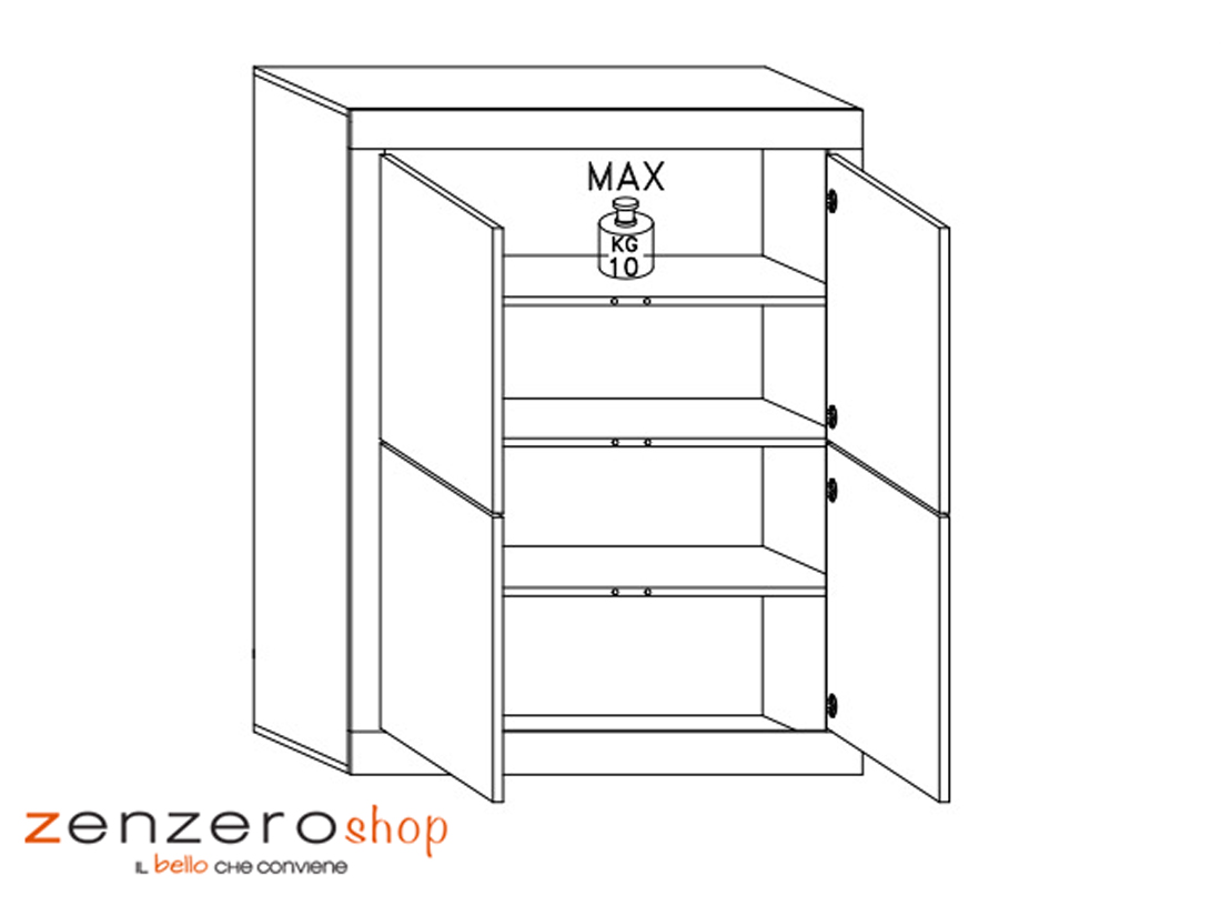 Credenza Moderna, Madia di Design, 4 ante Alta, Bianco Lucido e Cemento