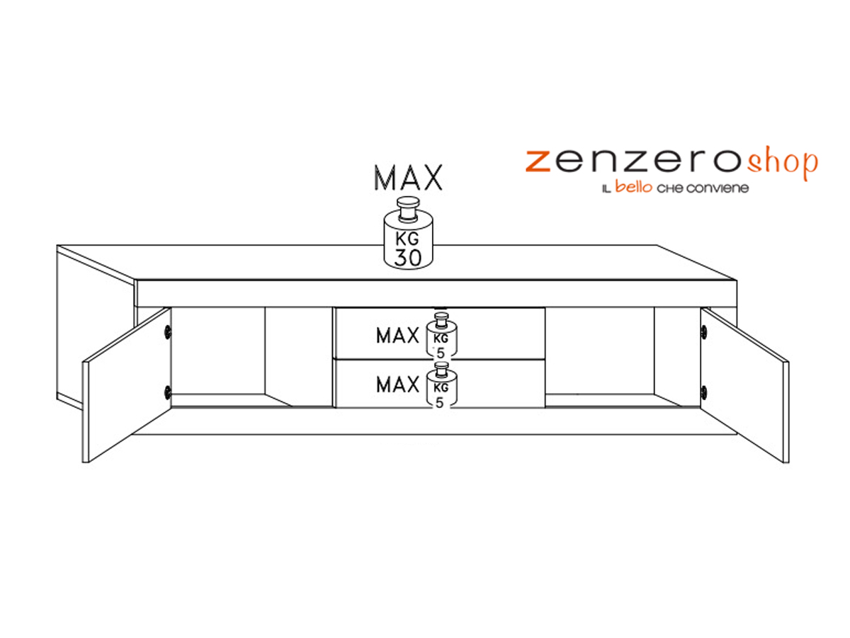 Porta TV moderno due ante battenti e due cassetti, effetto Marmo