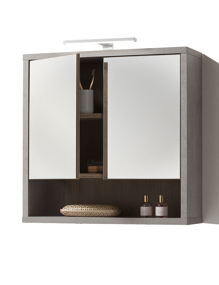 Pensile sospeso con 2 ante in finitura Cemento con specchio